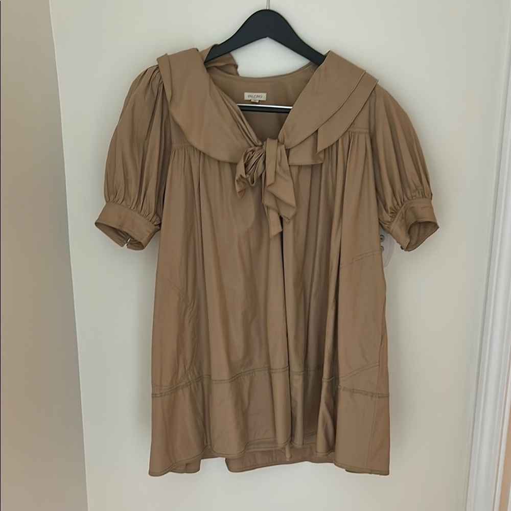Pilcro Tan Puff Sleeve Blouse with Sailor Collar